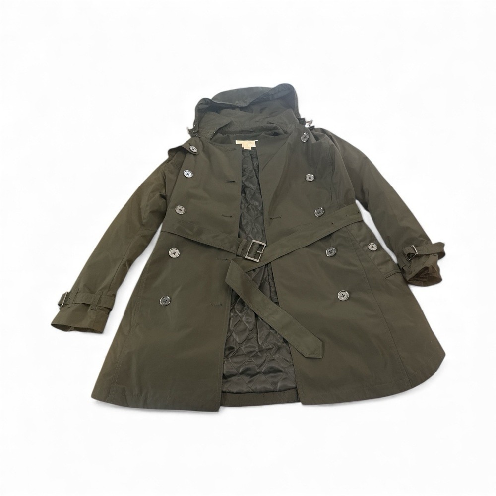 NWOT Michael Michael Kors Hooded Double  Breasted Small Olive Green Trench Coat